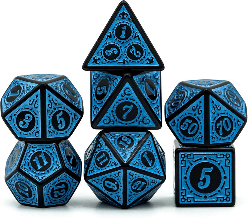 Poludie DND Dice Set -D&D Polyhedral Dice (7 Pcs) with Leather Dice Bag for Dungeons and Dragons Role Playing Dice Games RPGs (Blue with Black Edge) - Image 1